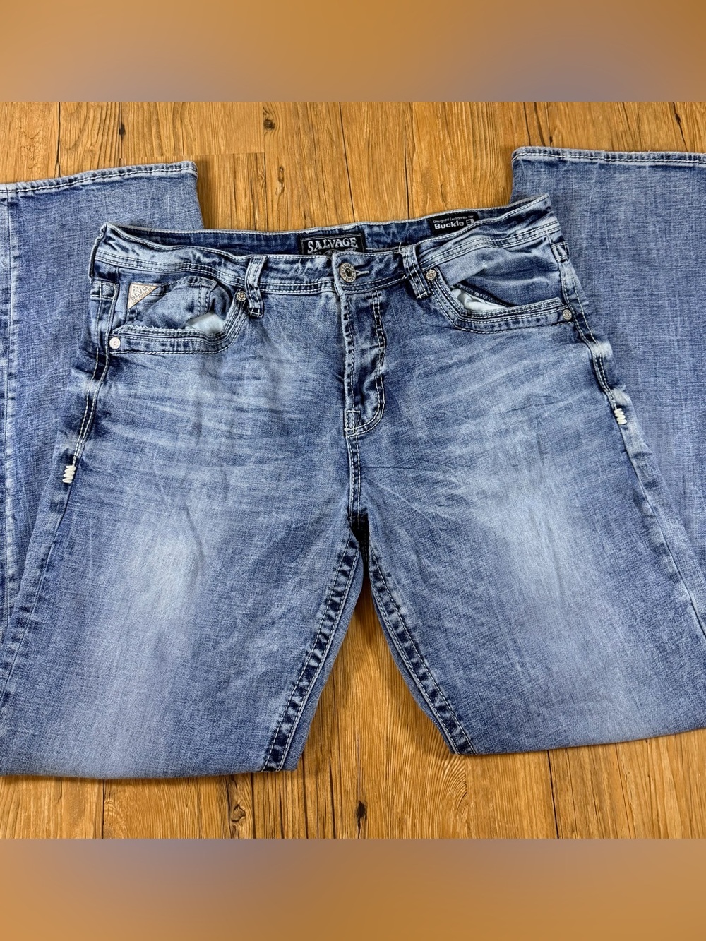 Salvage Anarchy Straight Jeans Mens 30R Buckle BKE Relaxed Fit Light Wash Denim